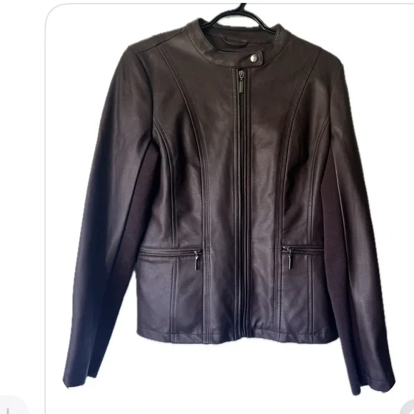 NWOT Mo-Ka by Santa Fe Brown Faux Leather Jacket Full Zip - Women’s M - Picture 1 of 17